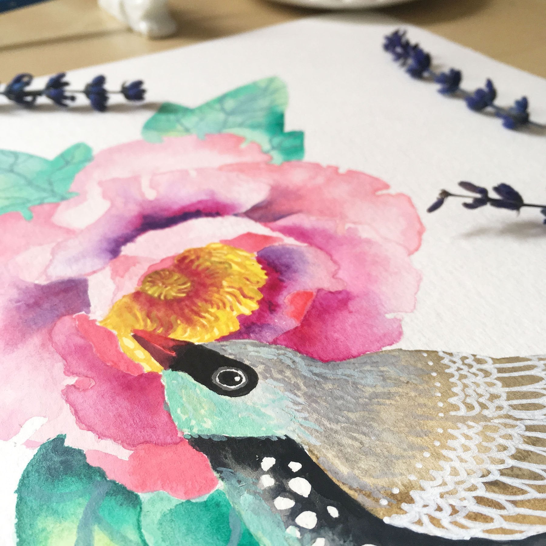 Lámina Peony and Bird